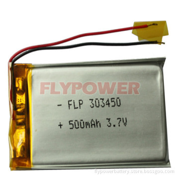 3.7V 500mAh Lithium Ion Polymer Battery Pack (1S1P of FLP-303450)